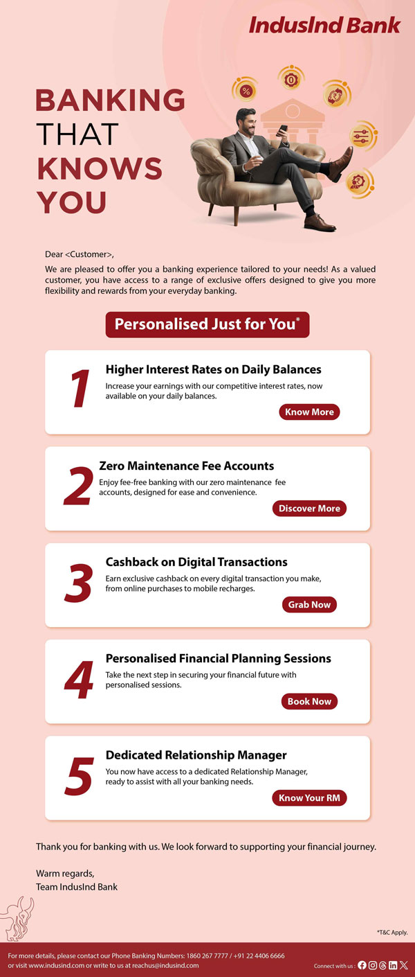 IndusInd Bank Personalized Offers email campaign