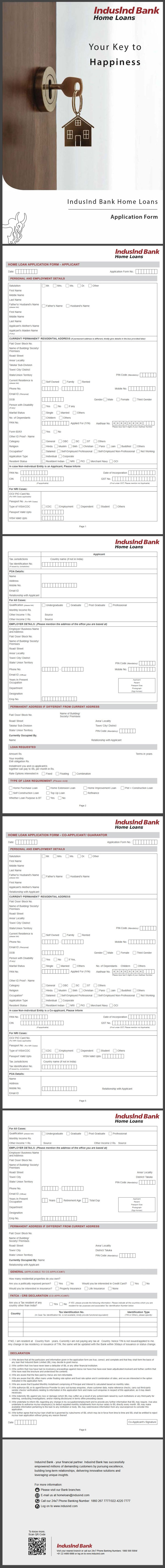 IndusInd Bank Home Loan Application form preview