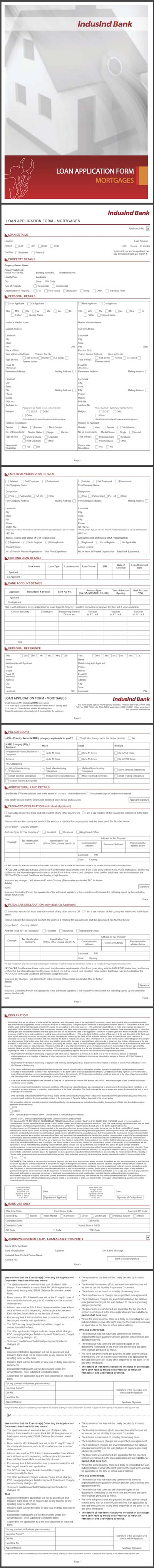 IndusInd Bank Mortgage Loan Application form preview